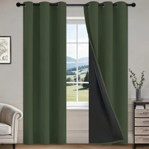 Vista 15 de COSVIYA Cortinas opacas 100% beige Biscotti para dormitorio, juego de 2 paneles de 63 pulgadas de largo, bloqueo de luz completa, aislamiento