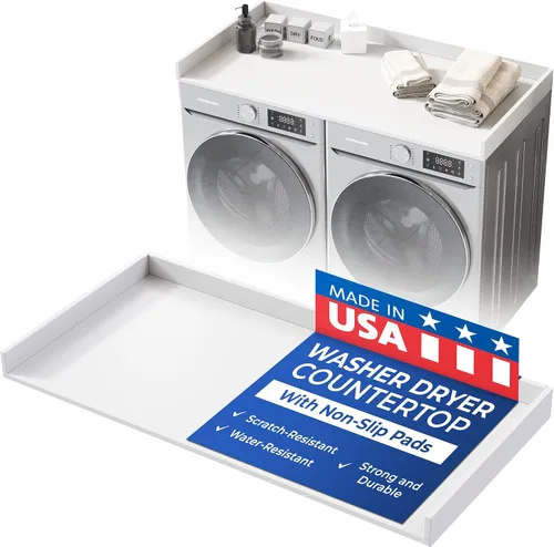 Vista 11 de OfficeSimpli Mesa para Lavadora y Secadora, Fabricado en EE.UU., Almohadillas Antideslizantes, Toallero de Madera para Lavandería, Cubierta