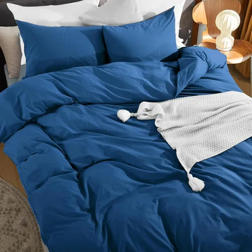 Vista 211 de NEXHOME PRO Funda de edredón Twin XL 100% algodón lavado, transpirable, duradera, texturizada, similar al lino, juego de ropa de cama para el hogar