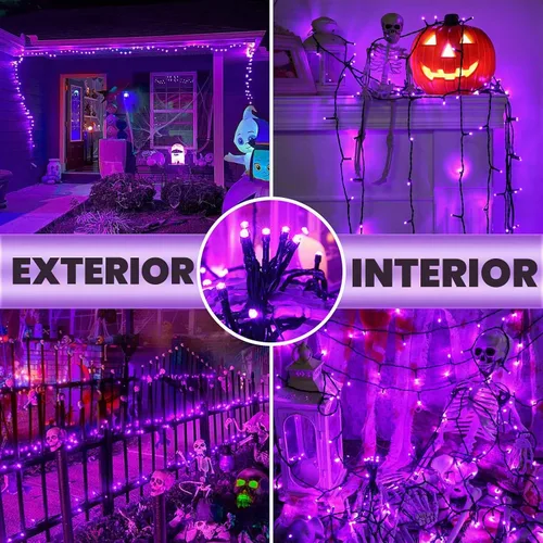 Vista 6 de Luces moradas de Halloween, 82 pies, 200 luces LED de Halloween con 8 modos