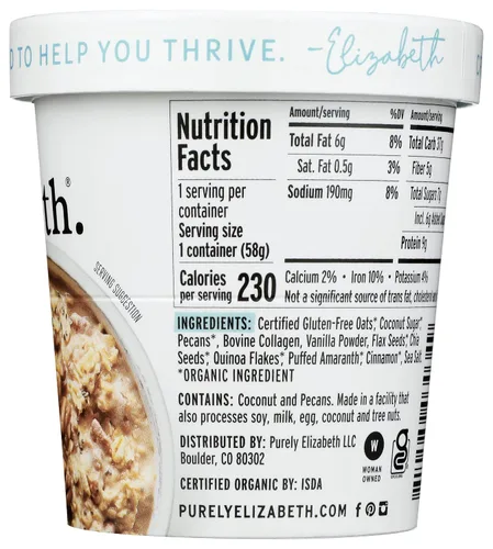 Vista 7 de Purely Elizabeth, Proteína de colágeno de avena y vainilla con nueces pecanas, 2 Oz
