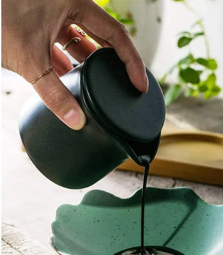 Vista 2 de Multi Sugar Bowl - Jarra de cerámica para crema, jarra de salsa con cuchara, 9 onzas