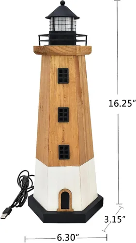 Vista 7 de Decoración de faro de madera con luz LED Centro de mesa náutico Marrón