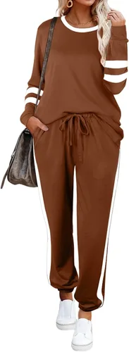 Vista 141 de Aloodor conjunto deportivo de 2 piezas para mujer, con sudadera con cuello redondo, sin botones