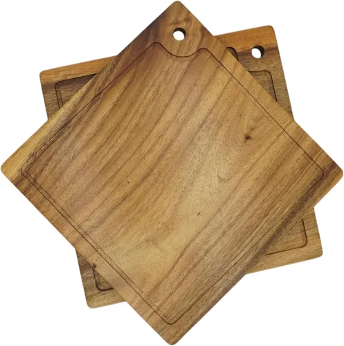 Vista 11 de Platos cuadrados de madera de acacia, 6 pulgadas, postre, aperitivos y pan