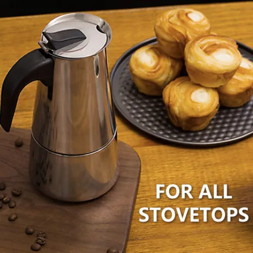 Vista 2 de elabo Máquina de café expreso y olla Moka para estufa de gas o cerámica eléctrica, cafetera italiana para espresso italiano, capuchino y café