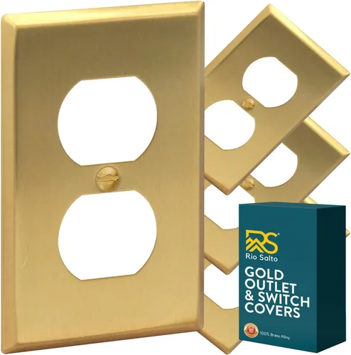 Vista 27 de Rio Salto Placa de pared de metal dorado en latón Placa de salida en blanco Cubierta para tomas de corriente no utilizadas Interruptor de pared de 1