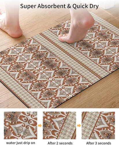 Vista 3 de Abstract Brown Bath Mat for Tub,Non Slip Bathroom Floor Runner Rug Quick Dry & Absorbent Diatomaceous Earth Kitchen Room Shower Sink Washable