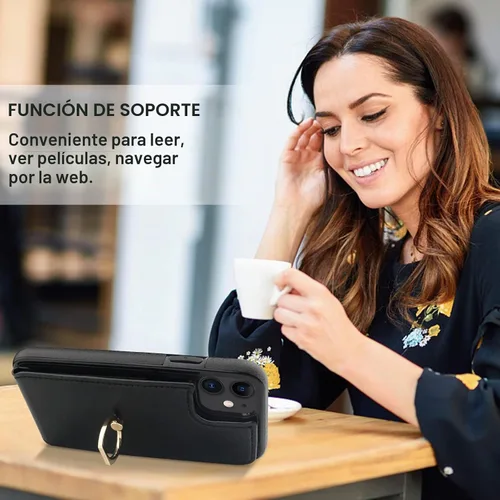 Vista 6 de Folosu Funda compatible con iPhone 11, cartera con tarjetero y rotación de 360°, soporte de anillo de dedo con función atril, bloqueo RFID, piel