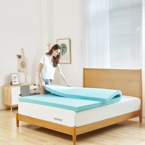 Vista 4 de Cubrecolchón suave y cómodo de espuma viscoelástica (3 pulgadas de grosor) y protector de colchón lavable y extraíble, de HOFISH, Memory Foam