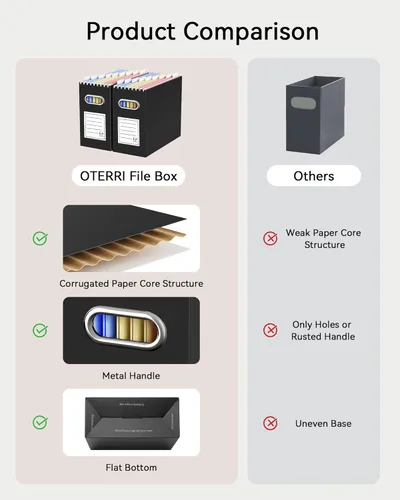 Vista 4 de Oterri Caja Organizadora de Archivos de Cartón para Carpetas Colgantes Tamaño Carta, Caja de Archivos para Escritorio de Computadora, Archivador