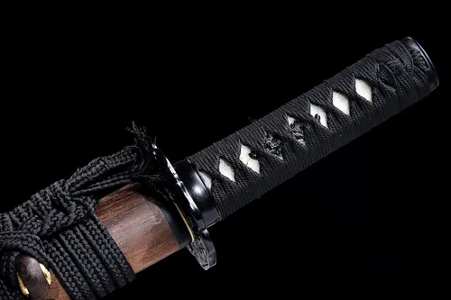 Vista 2 de Tanto Sword - Espada corta hecha a mano de arcilla katana templada de acero T10 real Hamon espada samurái de espiga completa afilada