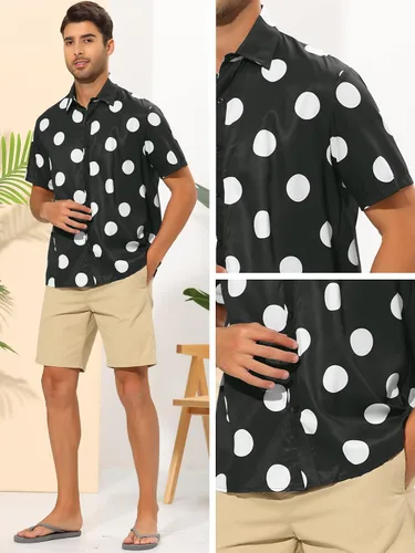 Vista 5 de Lars Amadeus Camisas de lunares para hombre, con botones, manga corta, para playa, verano, estampado