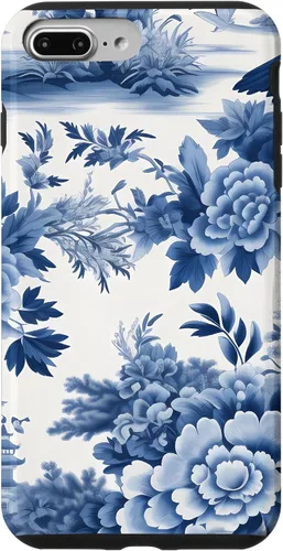Vista 12 de iPhone 16 White and blue Chinoiserie Botanical Floral Bird Classic Case