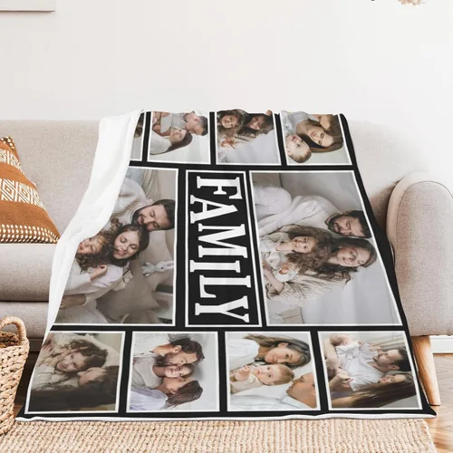 Vista 3 de Mantas personalizadas con fotos, manta personalizada con imagen para familia, mamá, papá, parejas, bebé, manta de fotos personalizada con collage