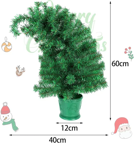 Vista 2 de CCINEE - Árbol de Navidad artificial de 2 pies, verde, mini, plegable, con bisagras, para mesa, con soporte de plástico, 120 puntas de rama