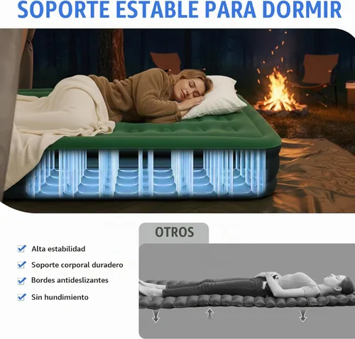 Vista 4 de AYAMAYA Colchón de aire Queen para acampar con bomba recargable y desmontable integrada, cama inflable inflable de 10 pulgadas de altura