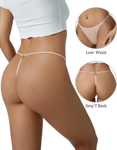 Vista 3 de SHARICCA Tanga sin costuras para mujer, sexy, de tiro bajo, ropa interior invisible, paquete múltiple