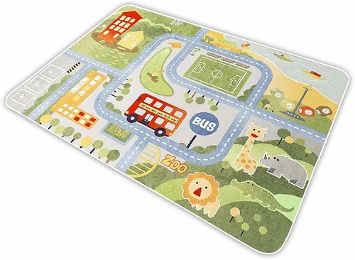 Vista 8 de Alfombra de juegos para niños para autos de juguete y tren, alfombra de área de juegos con respaldo de goma, divertida alfombra decorativa, regalo