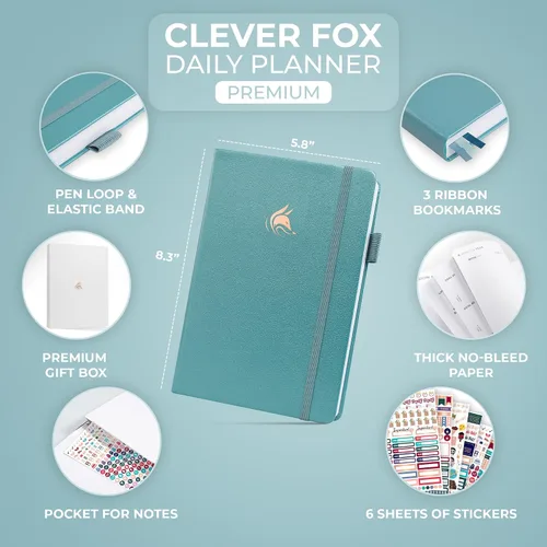 Vista 2 de Clever Fox Agenda Diaria, edición superior. - Planificador diario de lujo con horario por hora, organizador personal, diario de productividad