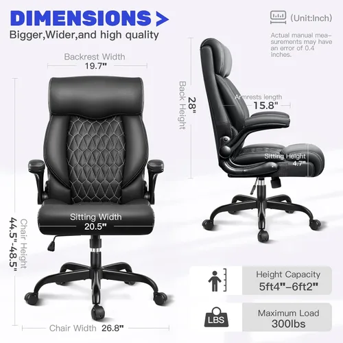 Vista 2 de Silla ejecutiva de oficina de respaldo alto - Escritorio ergonómico para computadora con función de balanceo, de cuero para gerencia