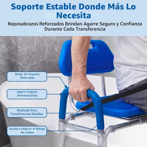 Vista 5 de Platinum Health Gateway Banco de transferencia para bañera deslizable premium con asiento giratorio acolchado (Azul)