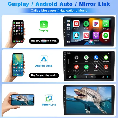 Vista 3 de Android 14 Estéreo de coche para Ford F150 2009-2014, Carplay inalámbrico Android Auto QLED 1280 * 800P pantalla táctil doble DIN receptor IPS, WiFi