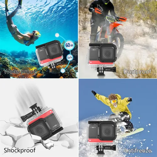 Vista 7 de Funda de buceo para cámara de acción Insta360 ONE RS 4K Edition, carcasa impermeable para buceo subacuático, 196.9 ft/196 pies con accesorio
