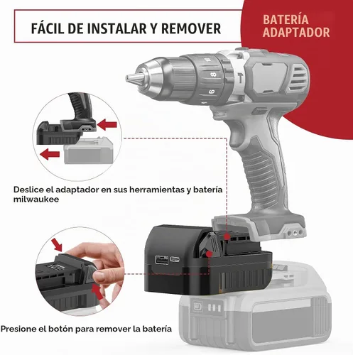 Vista 4 de aikeec Adaptador de batería USB para batería DeWalt 20V a herramientas