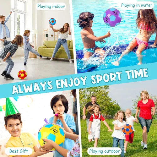 Vista 6 de HyDren Paquete de 6 pelotas de fútbol a granel con bomba, coloridas pelotas de fútbol de práctica para niños y jóvenes, entrenamiento en interiores