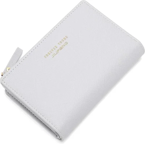 Vista 6 de JIUFENG Cartera con cremallera para mujer, con bloqueo RFID, multiusos, para monederos, tarjetero, monederos cortos Beige