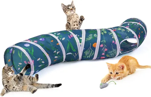 Vista 15 de Glittme Túnel para gatos, túneles para gatos de interior, cueva de gatos en forma de S con juguetes para gatos, tubos plegables para gatos y túneles