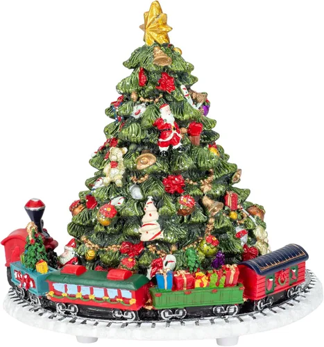 Vista 4 de Árbol de Navidad de 6 pulgadas con caja de música de tren giratorio
