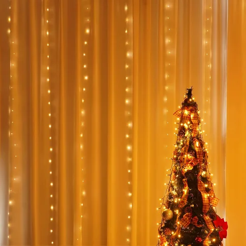Vista 4 de Dazzle Bright - Cadena de luces para cortina, 300 LED, 3m x 3m, luces de hadas color blanco cálido con 8 modos de iluminación, luces impermeables