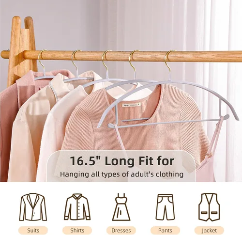 Vista 5 de MOPALL Perchas para ropa, paquete de 20 perchas antideslizantes para suéter sin protuberancias en los hombros, 16.5 pulgadas de ancho, duraderas