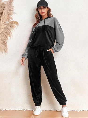 Vista 2 de ZAFUL Conjunto deportivo de 2 piezas para mujer, sudadera con capucha y pantalones con cordón y bolsillos