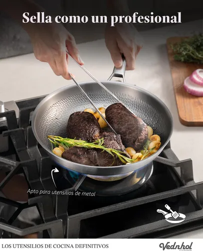 Vista 4 de Sartén de titanio, sartén profesional martillada de titanio puro de 12 pulgadas con tapa, sartén no tóxica para cocinar, utensilios de cocina sin