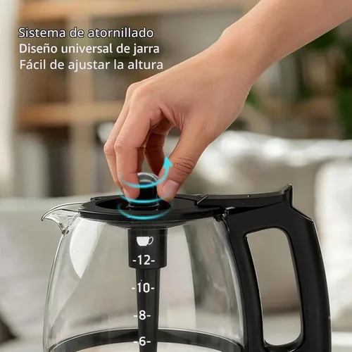 Vista 5 de Jarra de café de repuesto para cafetera Black and Decker de 12 tazas CM1160B, CM1060B, mango negro