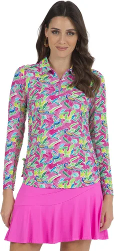 Vista 2 de IBKUL Athleisure Wear 48378 - Protector solar UPF 50+ Icefil Cooling Tech Rachel Print Polo de manga larga con cremallera