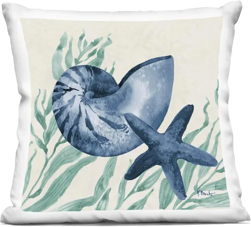 Vista 8 de Stupell Industries Paul Brent - Almohada de natación azul con diseño de tortuga marina y contorno de coral, 18 x 18 pulgadas