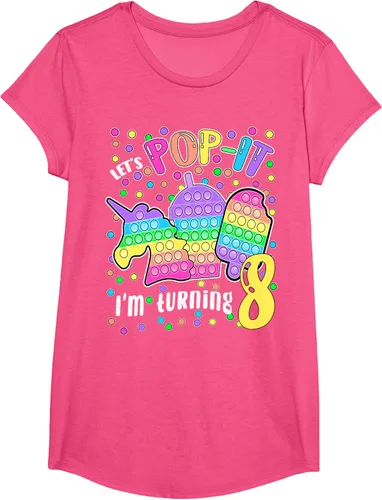 Vista 62 de Let's Pop-it I'm turning 8 Colorful 8th Birthday - Camiseta para niña, Negro