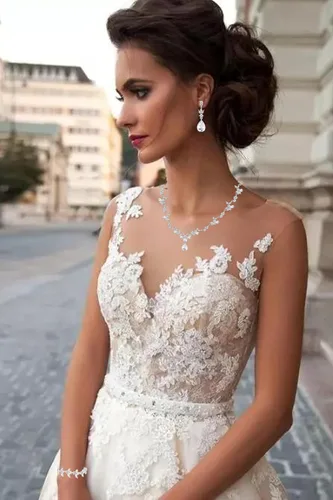 Vista 2 de Paxuan Juego de joyas florales elegantes para mujeres, noviasdamas de honor, conjunto de joyas de cristal para boda, baile de graduación, fiesta