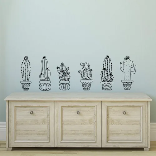 Vista 3 de Juego de 6 calcomanías de vinilo para pared, plantas de cactus, de 11 a 7 pulgadas cada una, decoración moderna para el hogar, sala de estar