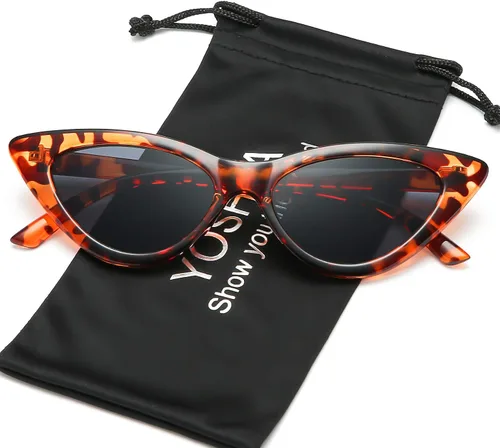 Vista 2 de Lentes de sol retro para mujer, con marco de plástico y diseño con estilo ojo de gato YOSHYA
