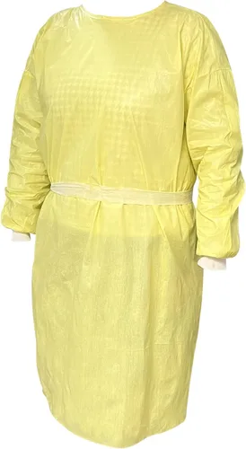 Vista 2 de Sino Protection - Bata protectora desechable de aislamiento con puños de punto, no quirúrgico, sin látex, resistente a los fluidos, no estéril