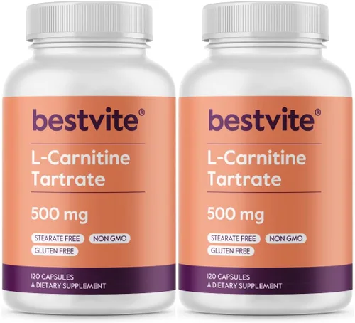 Vista 8 de BESTVITE Tartrato de L-carnitina 500 mg por cápsula (120 cápsulas) - Sin estearatos - Sin OMG - Sin gluten - Apoya la salud del corazón