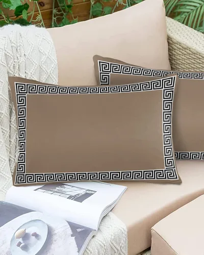 Vista 18 de Fundas de almohada modernas geométricas impermeables para exteriores, diseño abstracto de clave griega, color negro, blanco, fundas de cojín Beige