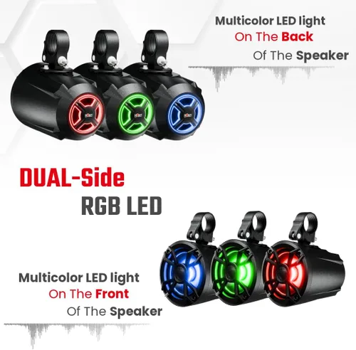 Vista 3 de NOAM NUTV5 - Kit de sistema estéreo marino ATV/carrito de golf/UTV, con 2 altavoces de torre de luz LED impermeables, controlador resistente a