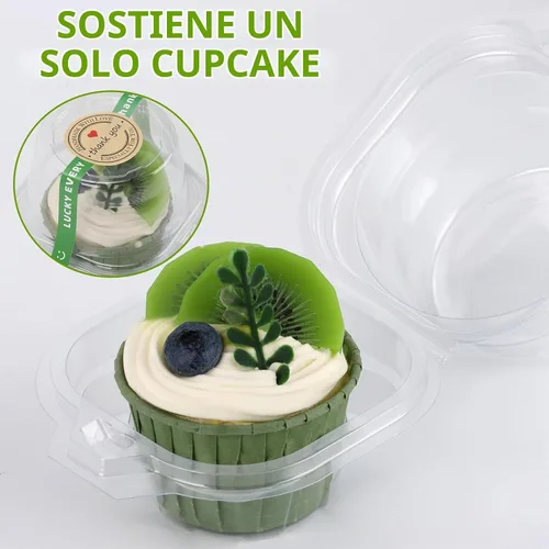 Vista 4 de Paquete de 100 recipientes individuales para cupcakes con calcomanías, cajas individuales de plástico transparente para cupcakes con tapas