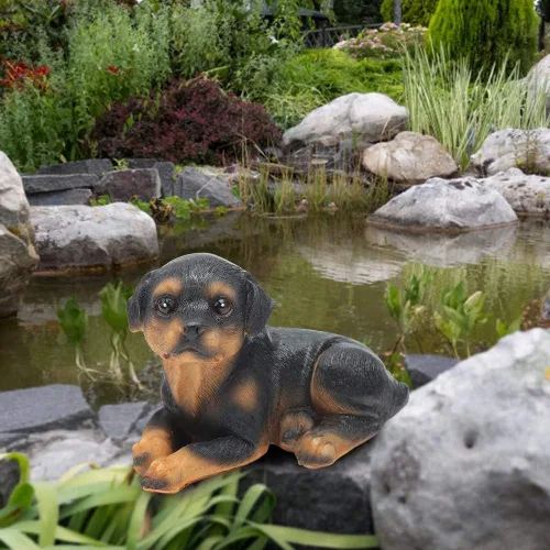 Vista 3 de Buachois Juego de 4 estatuas de perro para cachorros, escultura de resina para mascotas, escultura de resina para cachorros, decoración de jardín